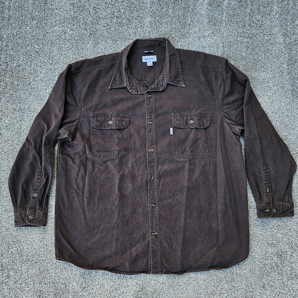 Carharrt Vintage Y2K Heavy Weight Brown Button Up Work Shirt Vintage Men 2XL XXL